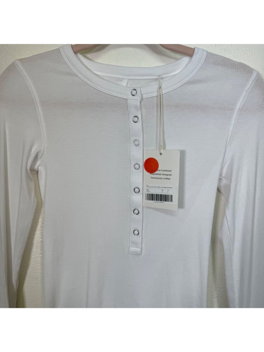 Everlane Supima Micro Rib Long Sleeve Henley Pima Snap Slim Fit White Small - Picture 9 of 10